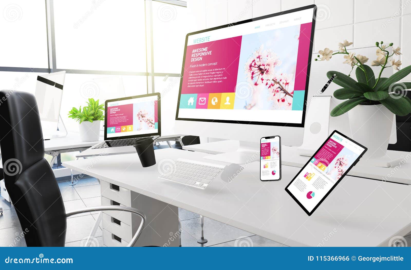devices floating on mid air mockup showing awesome responsive de