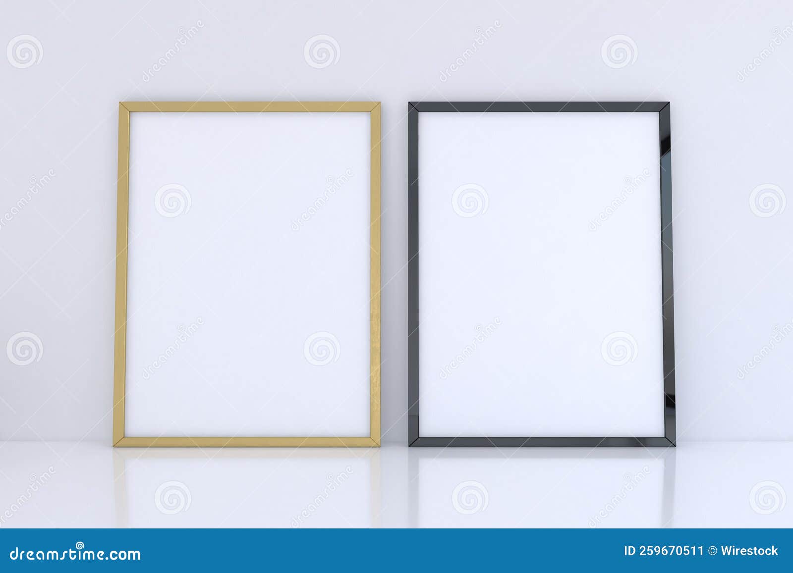 3D Rendering of Mockup Frames Near a White Wall Stock Illustration