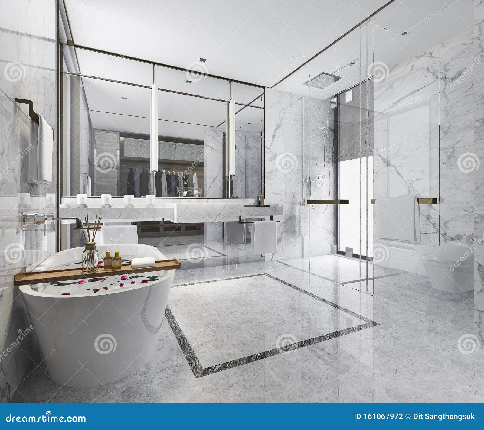3d Rendering Modern Bathroom with Luxury Tile Decor Stock Illustration ...