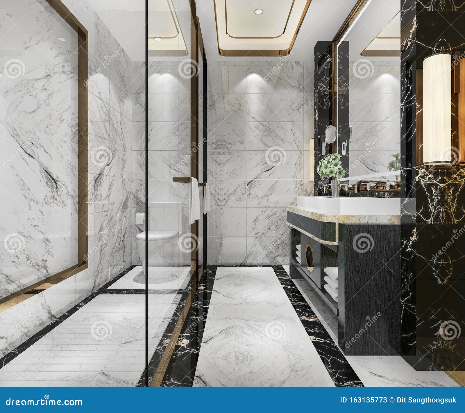 3d Rendering Modern Bathroom with Luxury Tile Decor Stock Illustration ...