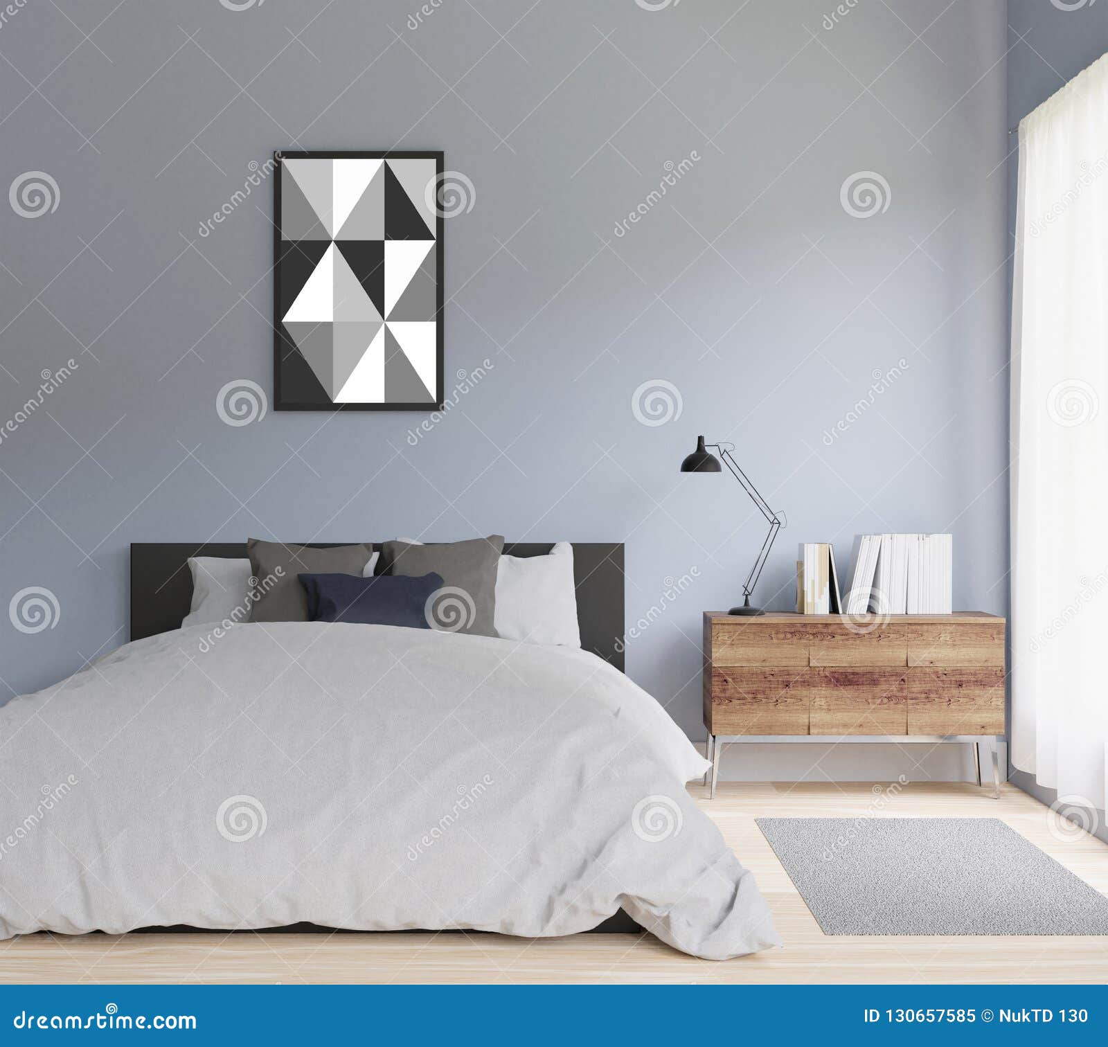 3d Rendering Modern Bedroom Mock Up Wooden Floor Stock