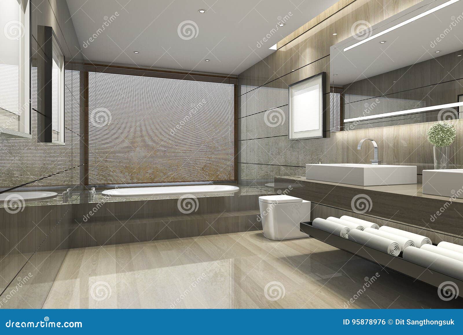 3d Rendering Modern Classic Bathroom with Luxury Tile Decor with Nice ...