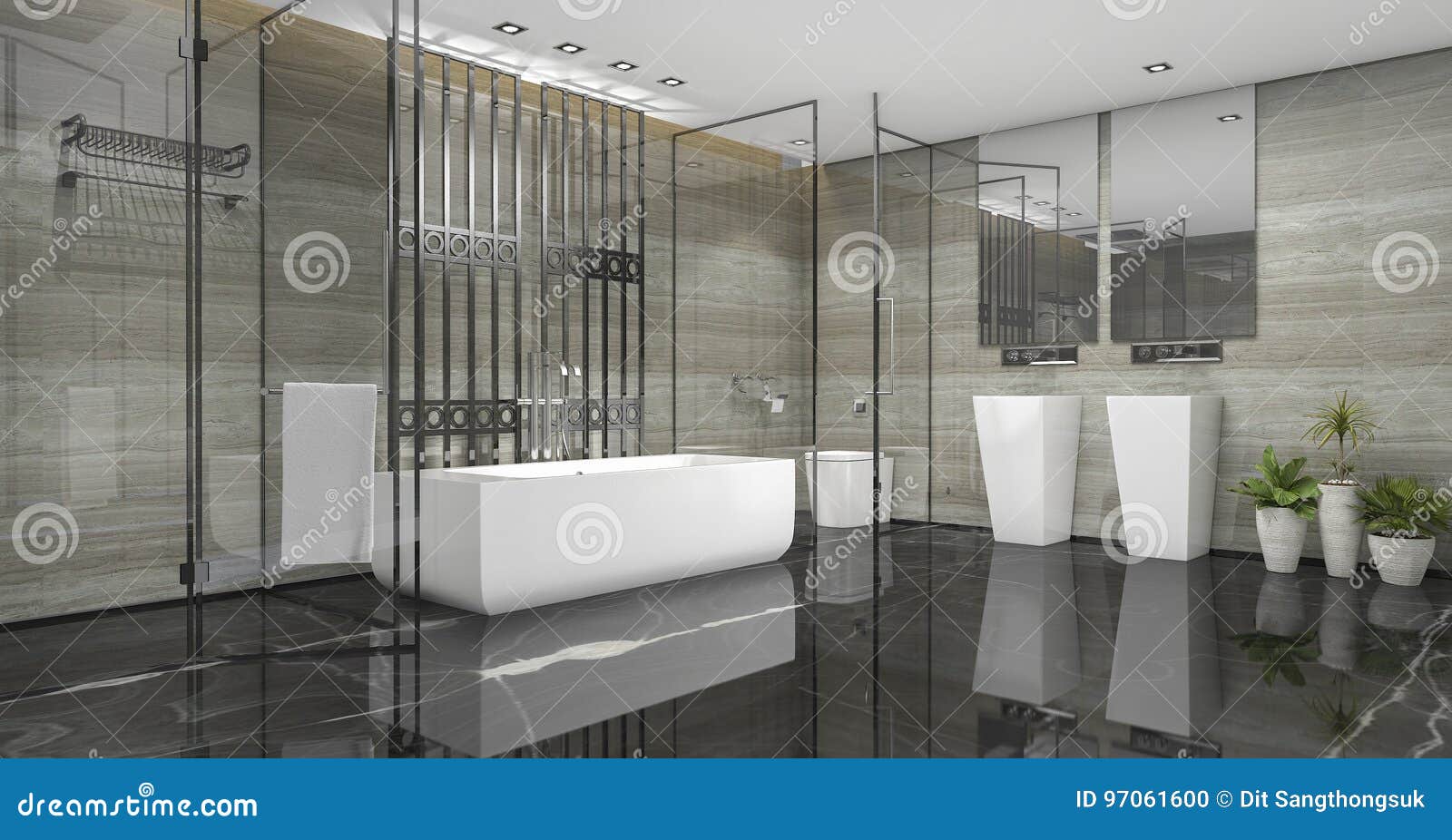 3d Rendering Modern Loft Bathroom with Luxury Tile Decor Stock ...