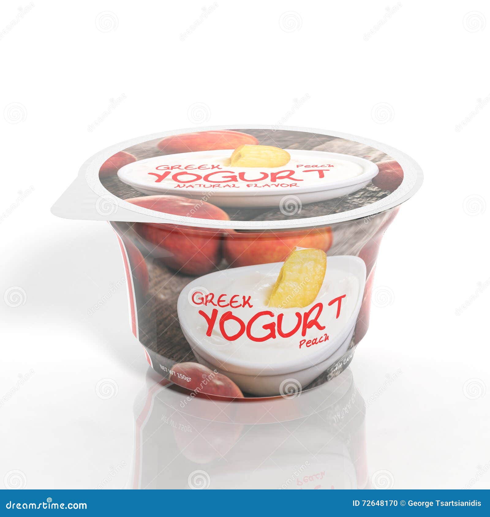 3D Rendering of Peach Yogurt Plastic Cup Packaging Stock Illustration