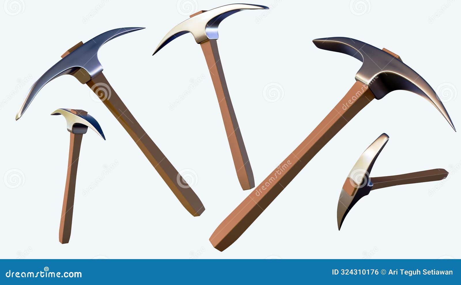 3d rendering of scattered floating pickaxes
