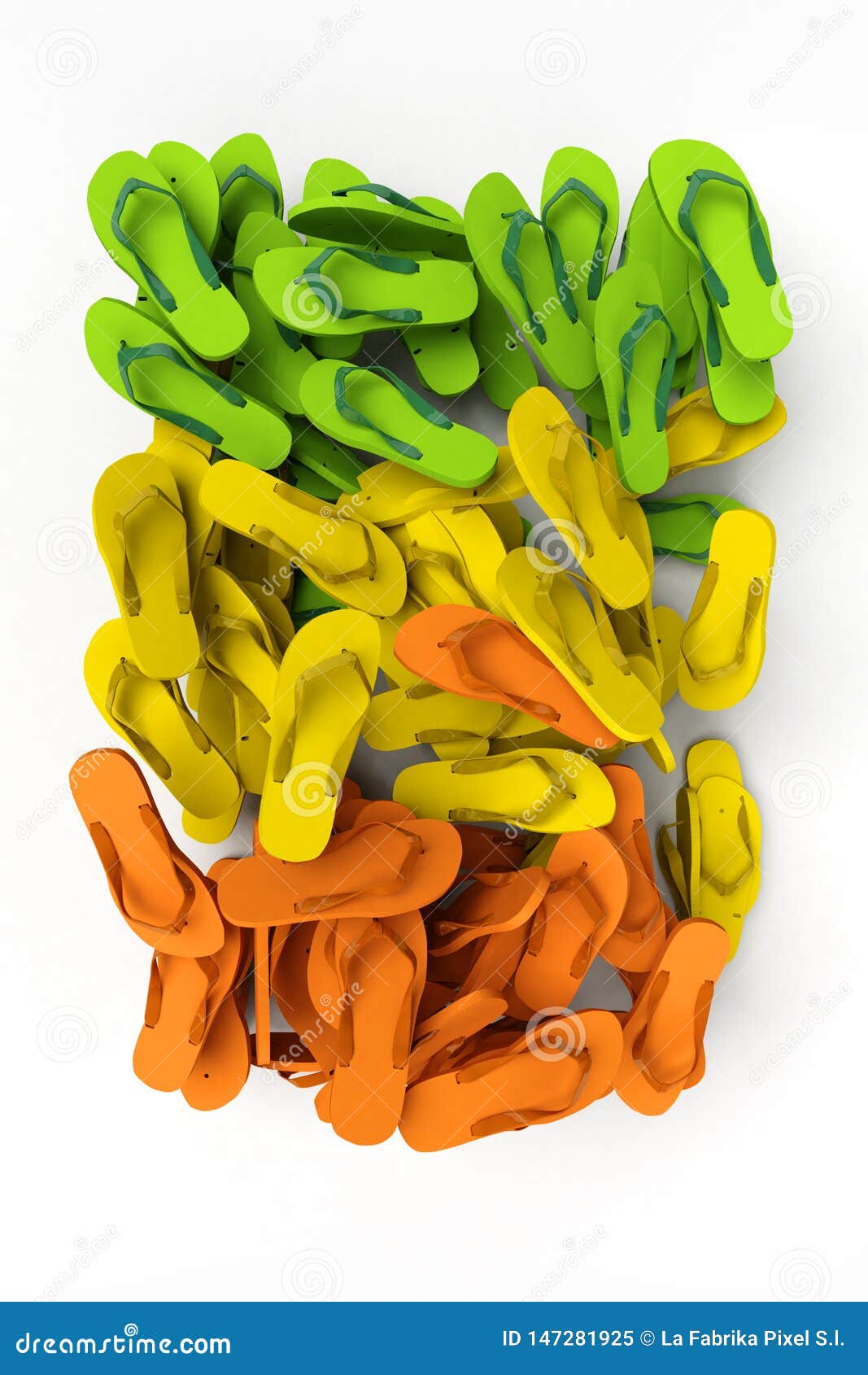 Flip-flops in Green Yellow and Orange Stock Illustration - Illustration ...