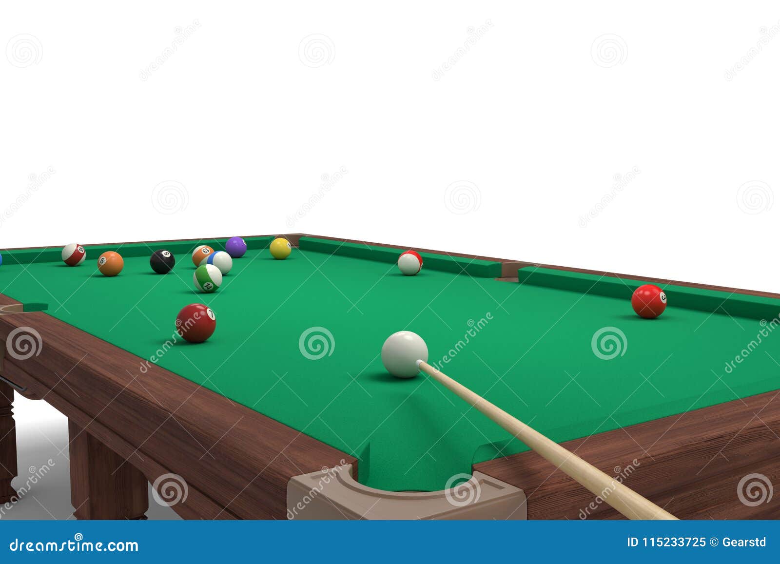 3d Rendering Of A Pool Table With A Cue Stick Aiming From ...