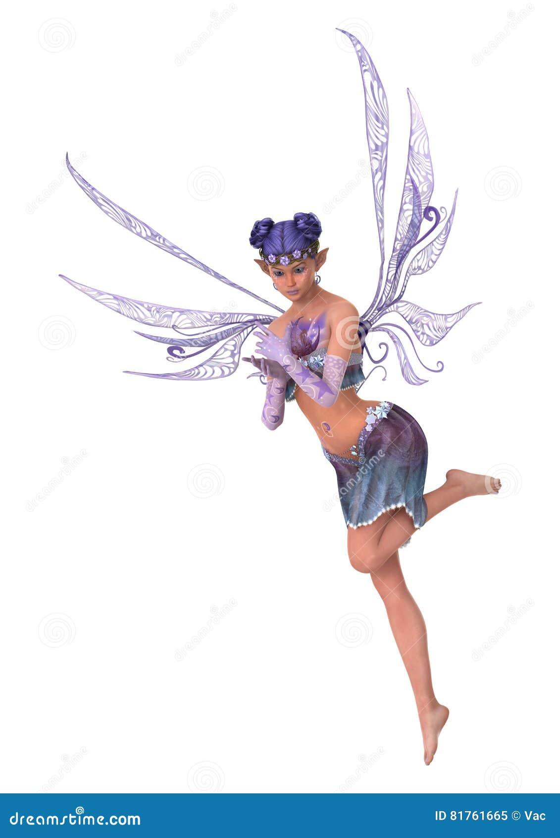 3D Rendering Purple Fairy on White Stock Illustration - Illustration of ...