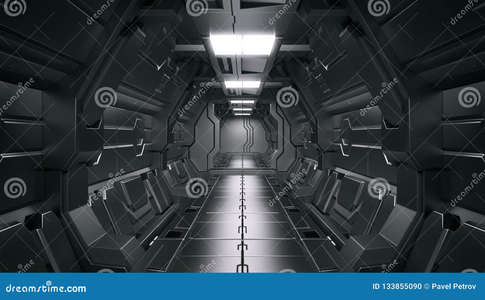 3d Rendering Of Realistic Sci Fi Spaceship Corridor Science