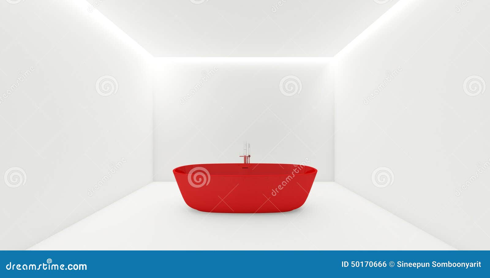 3D Rendering in Red Bathtub in White Room Stock Illustration