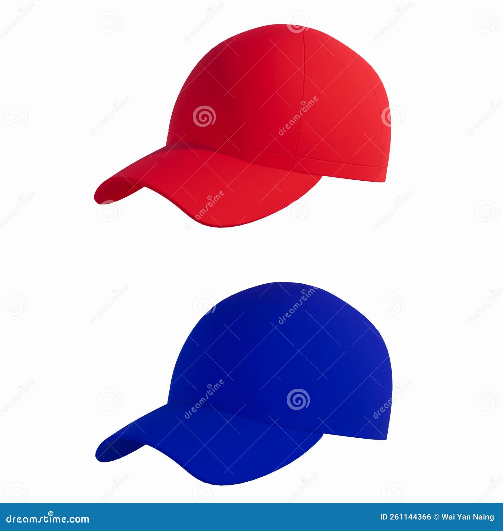 3D RENDERING of RED and BLUE BASEBALL CAPS Stock Illustration