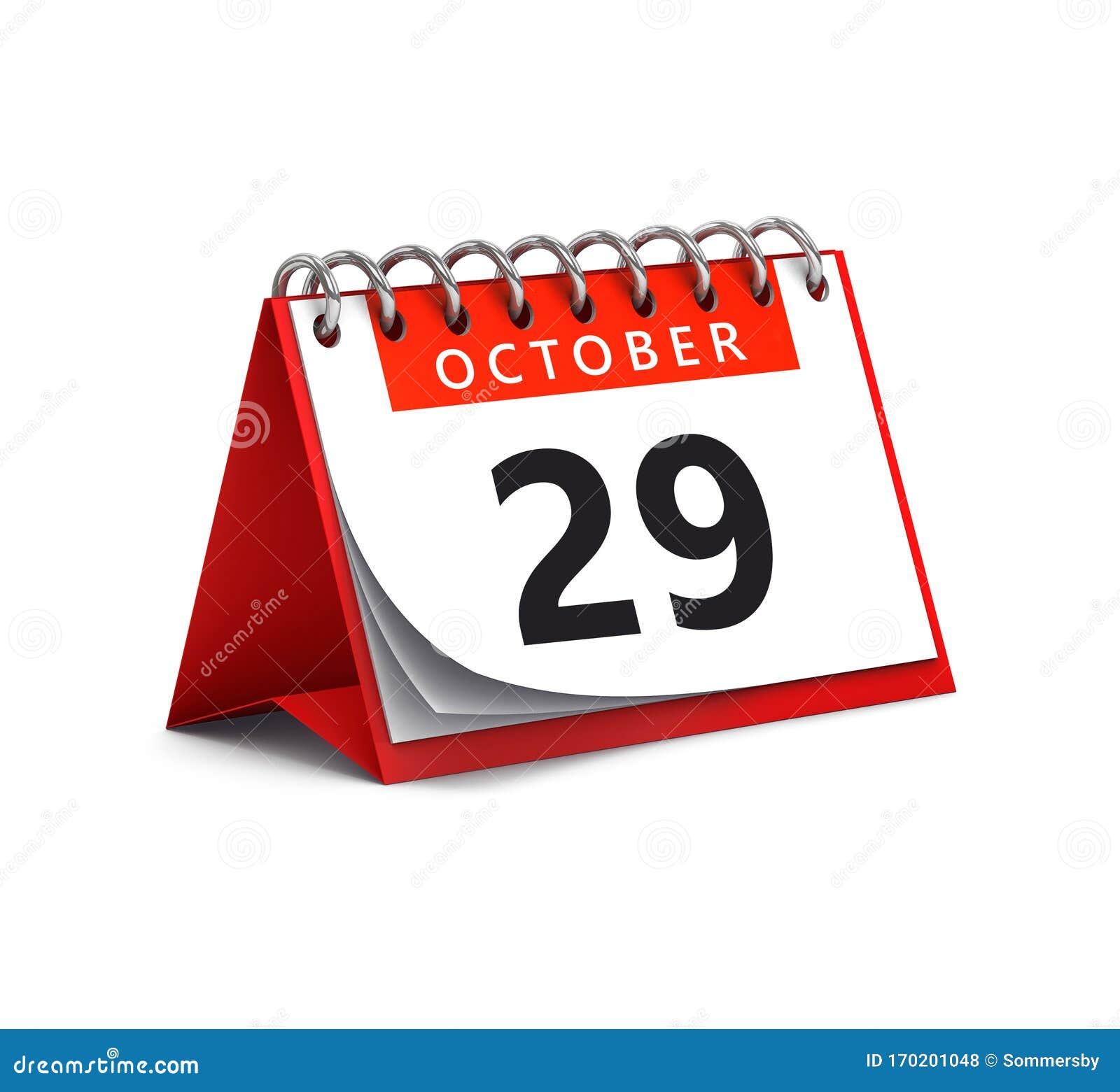 3d rendering of red desk paper autumn month of october 29 date - calendar page  on whit