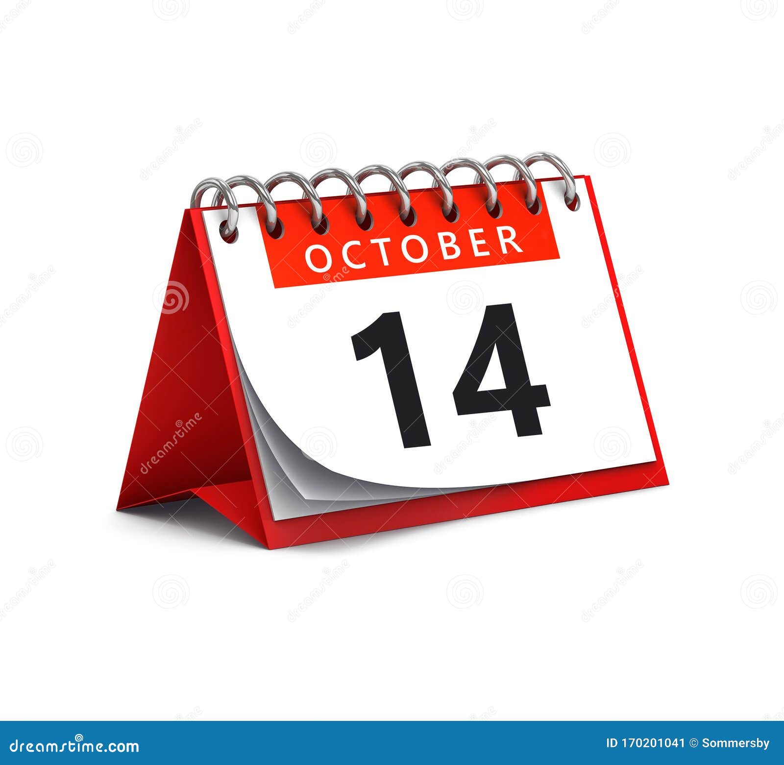 3D Rendering of Red Desk Paper Autumn Month of October 14 Date