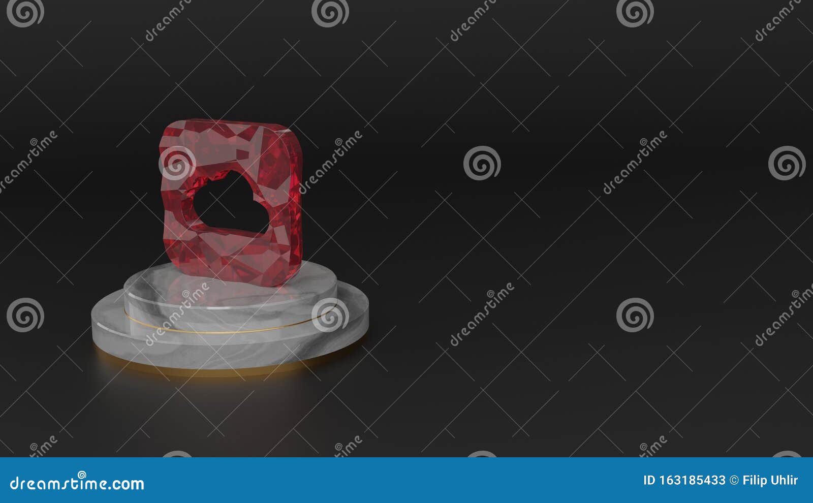 3d rendering of red gemstone icon of icloud drive app icon