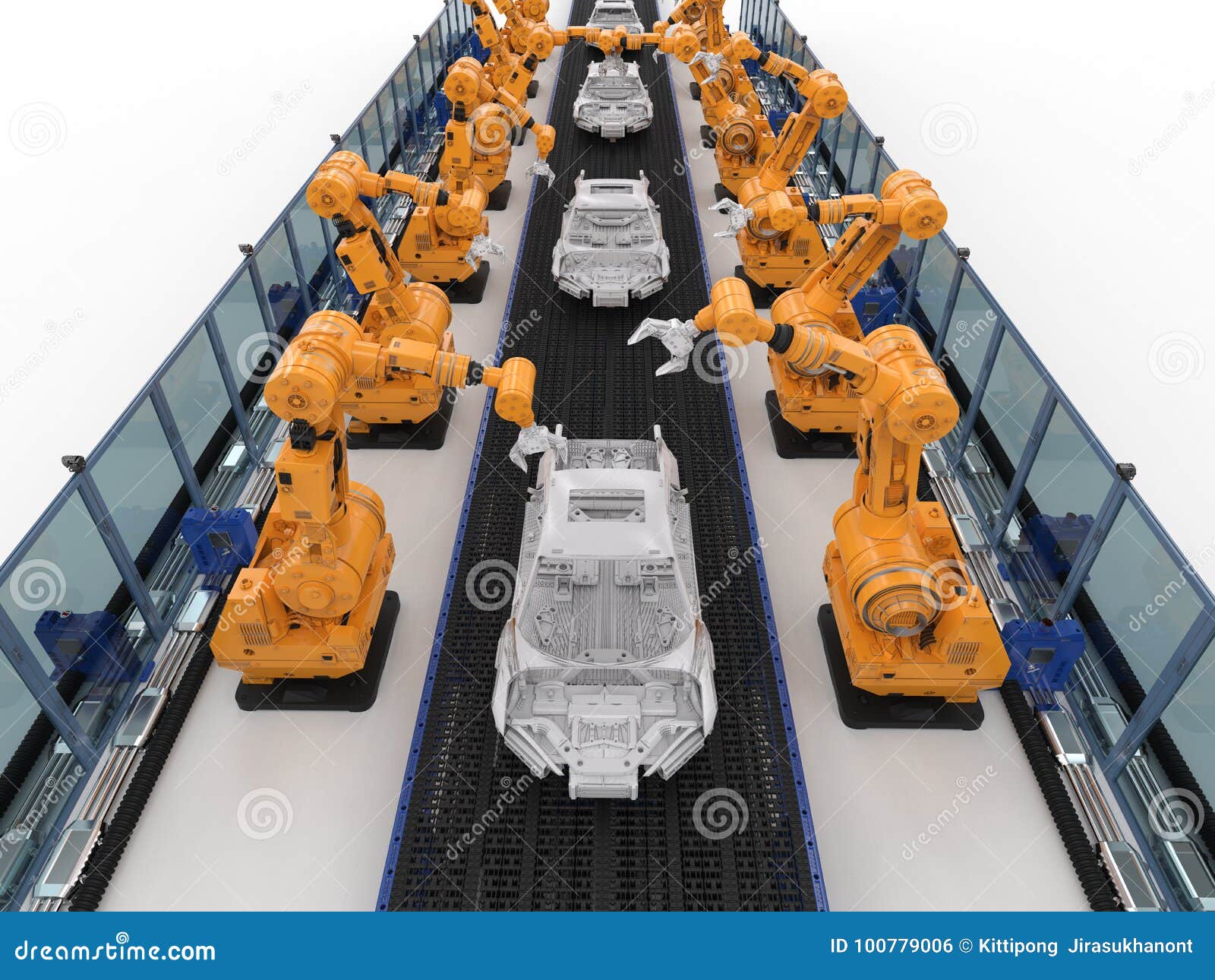 robot assembly line in car factory
