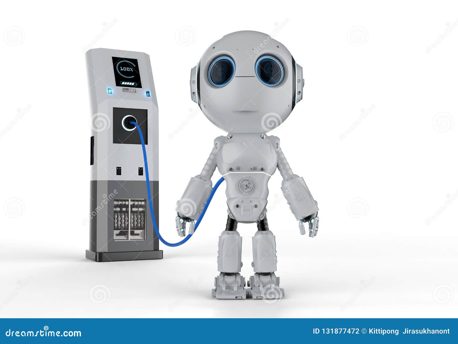 Robot at charging station stock illustration. Illustration of future