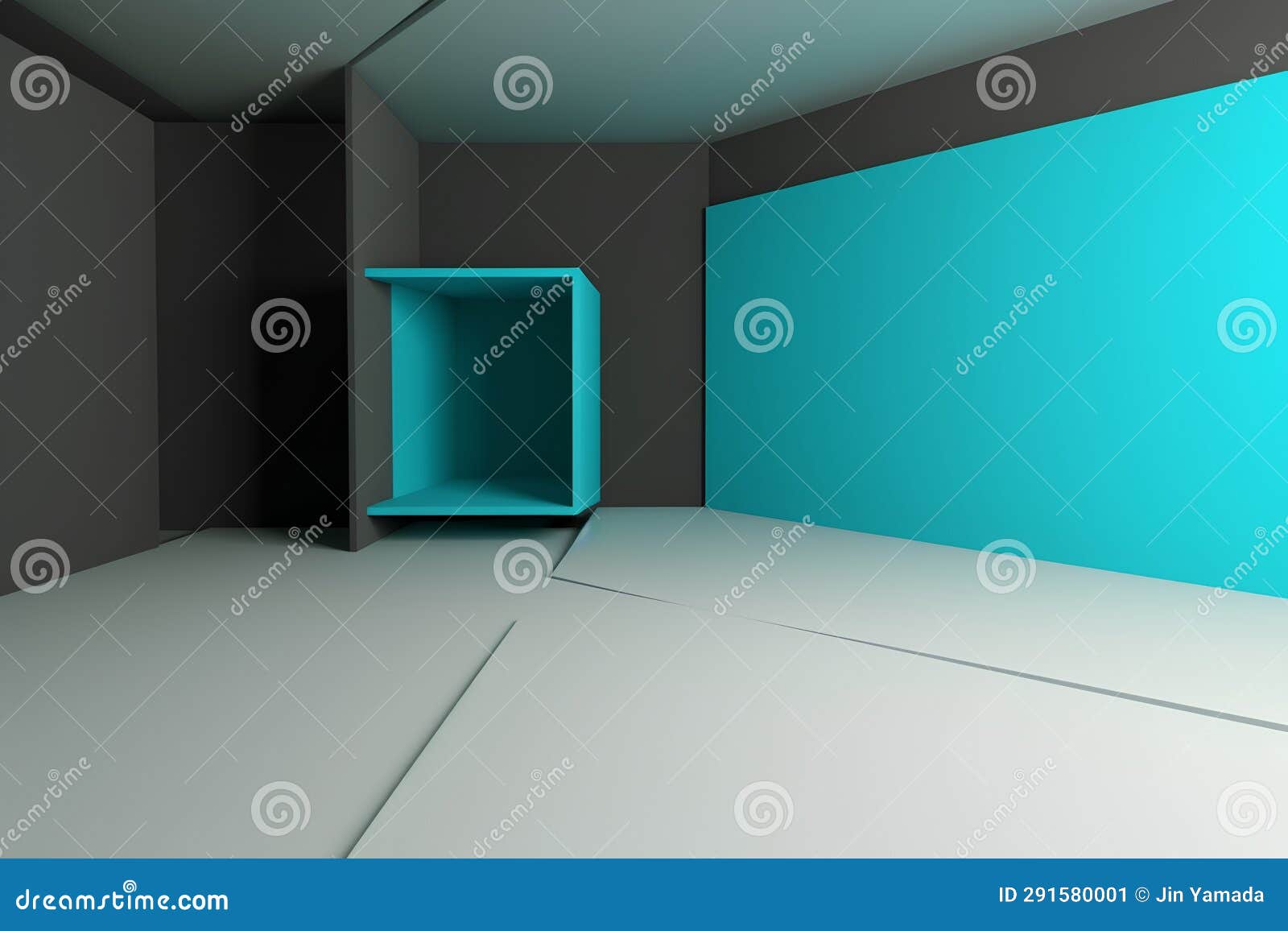 3d Rendering of a Room with a Blue Wall and a Shelf Stock Illustration ...