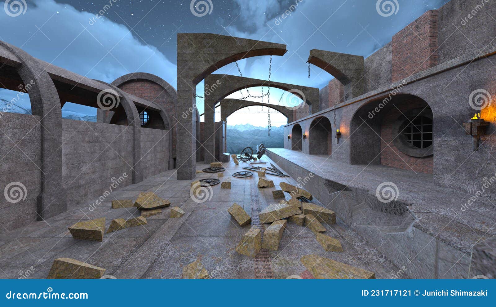 3D rendering of the ruins stock illustration. Illustration of skeleton