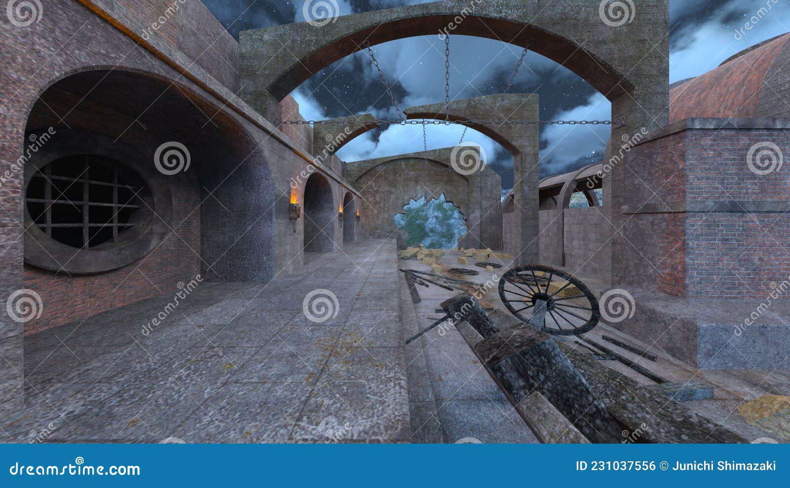 3D rendering of the ruins stock illustration. Illustration of warehouse