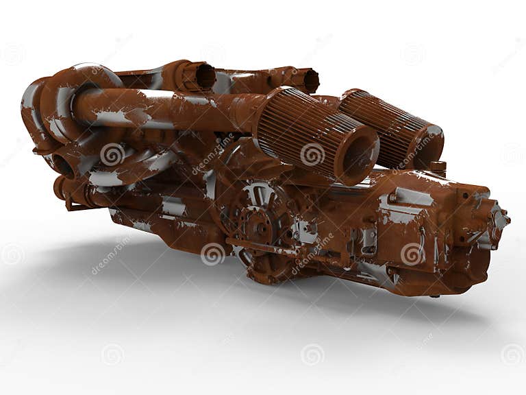 3D Rendering Rusty Engine Block Assembly Stock Illustration