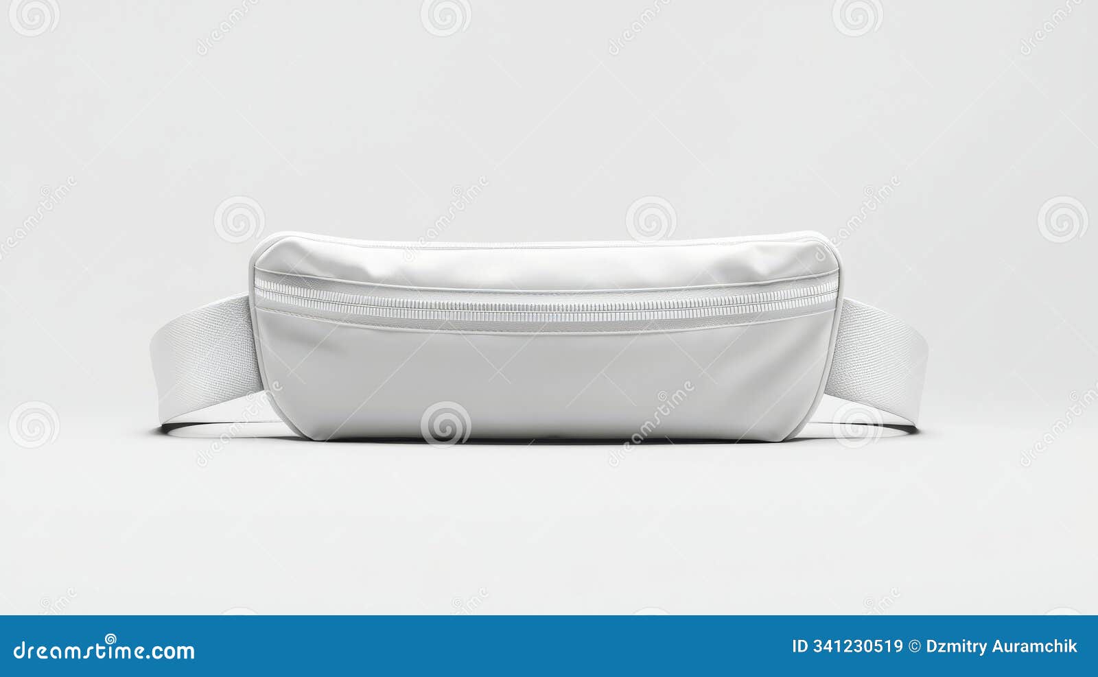 in this 3d rendering we see an empty white waist bag mockup lying from the top view. this template displays a nylon