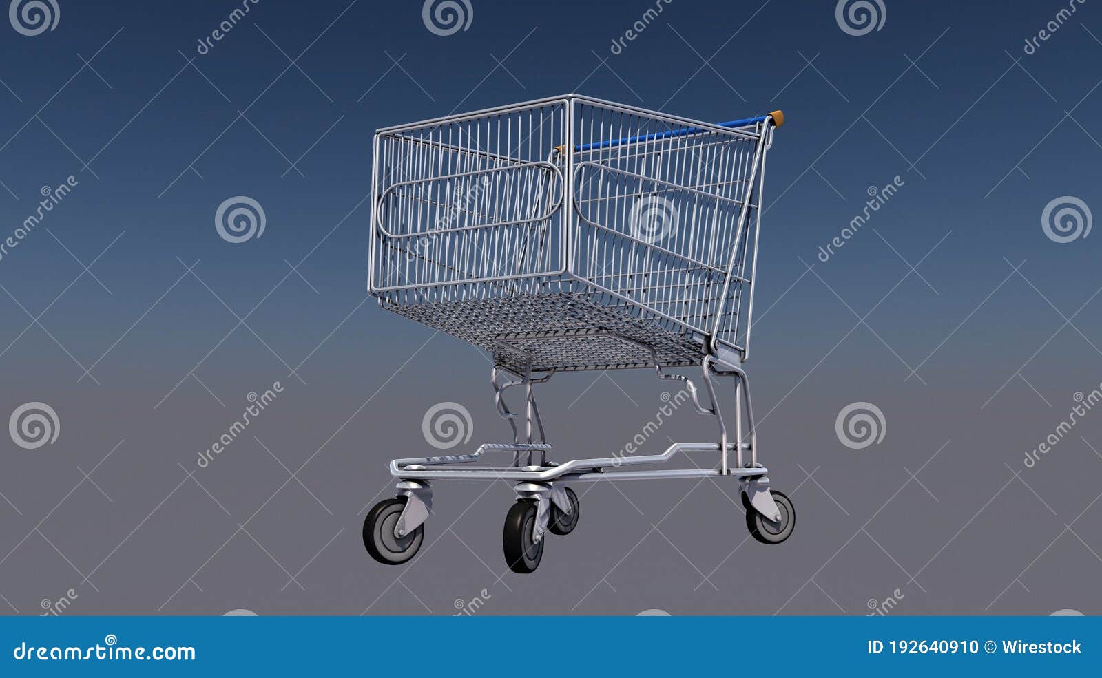 3D Rendering of a Shopping Cart on a Dark Blue and Gray Background