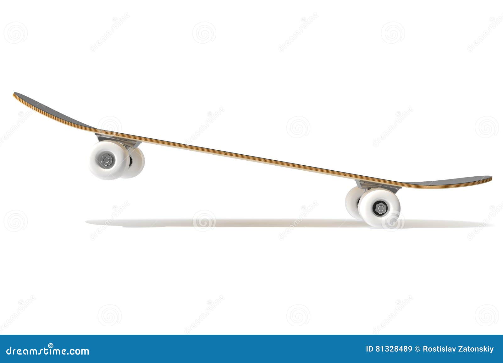3d Rendering Skateboard on Air Isolated on White Background Side View