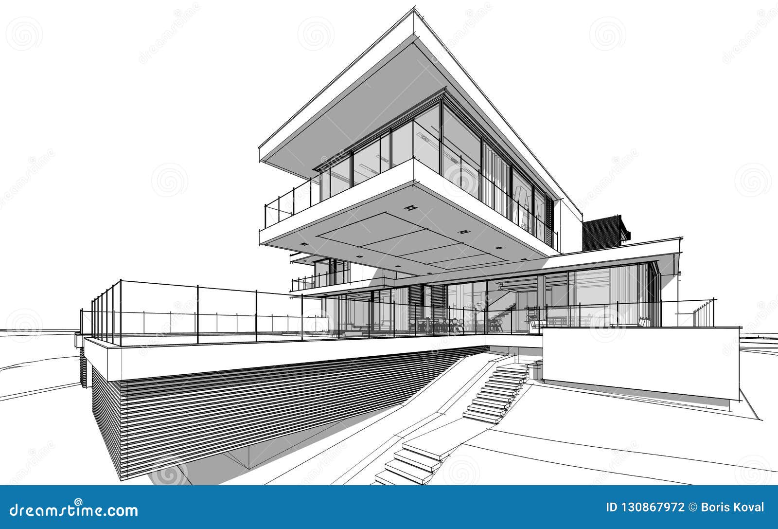 d rendering sketch modern house d rendering sketch modern cozy house river garage sale rent black line 130867972