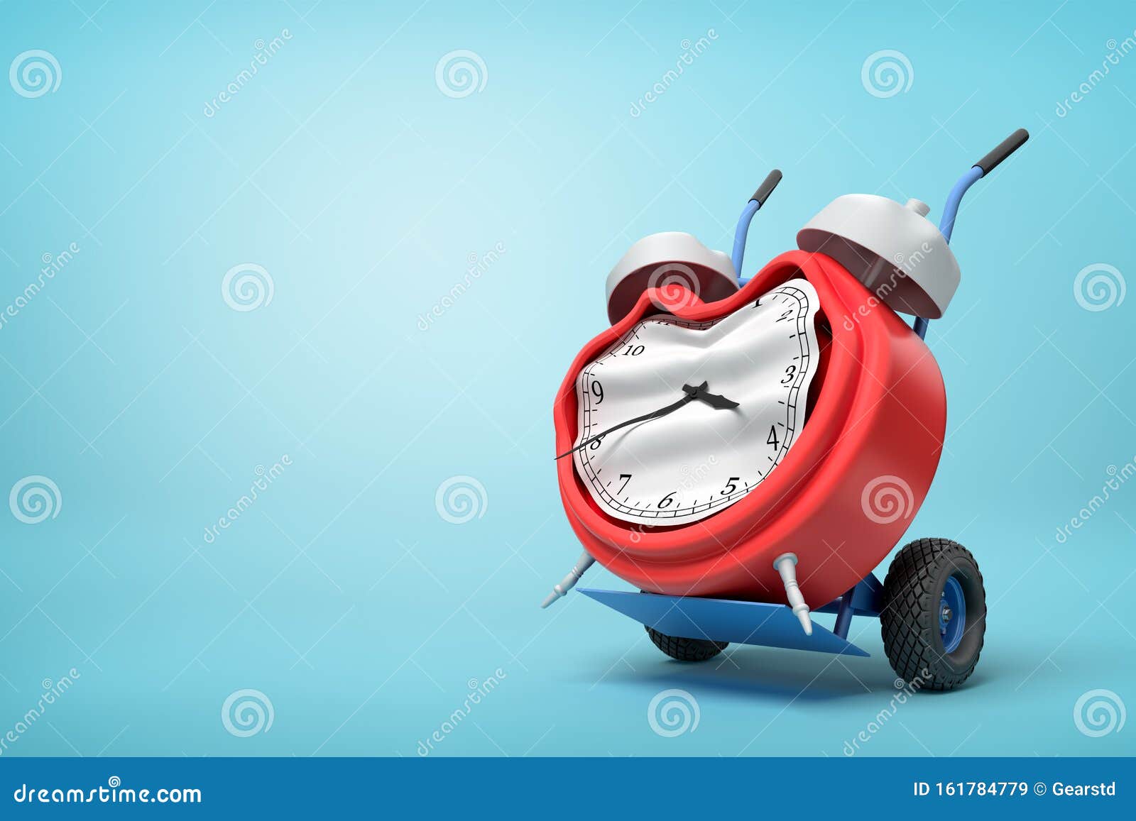 3d Rendering Of Smashed Broken Alarm Clock On A Hand Truck On Blue