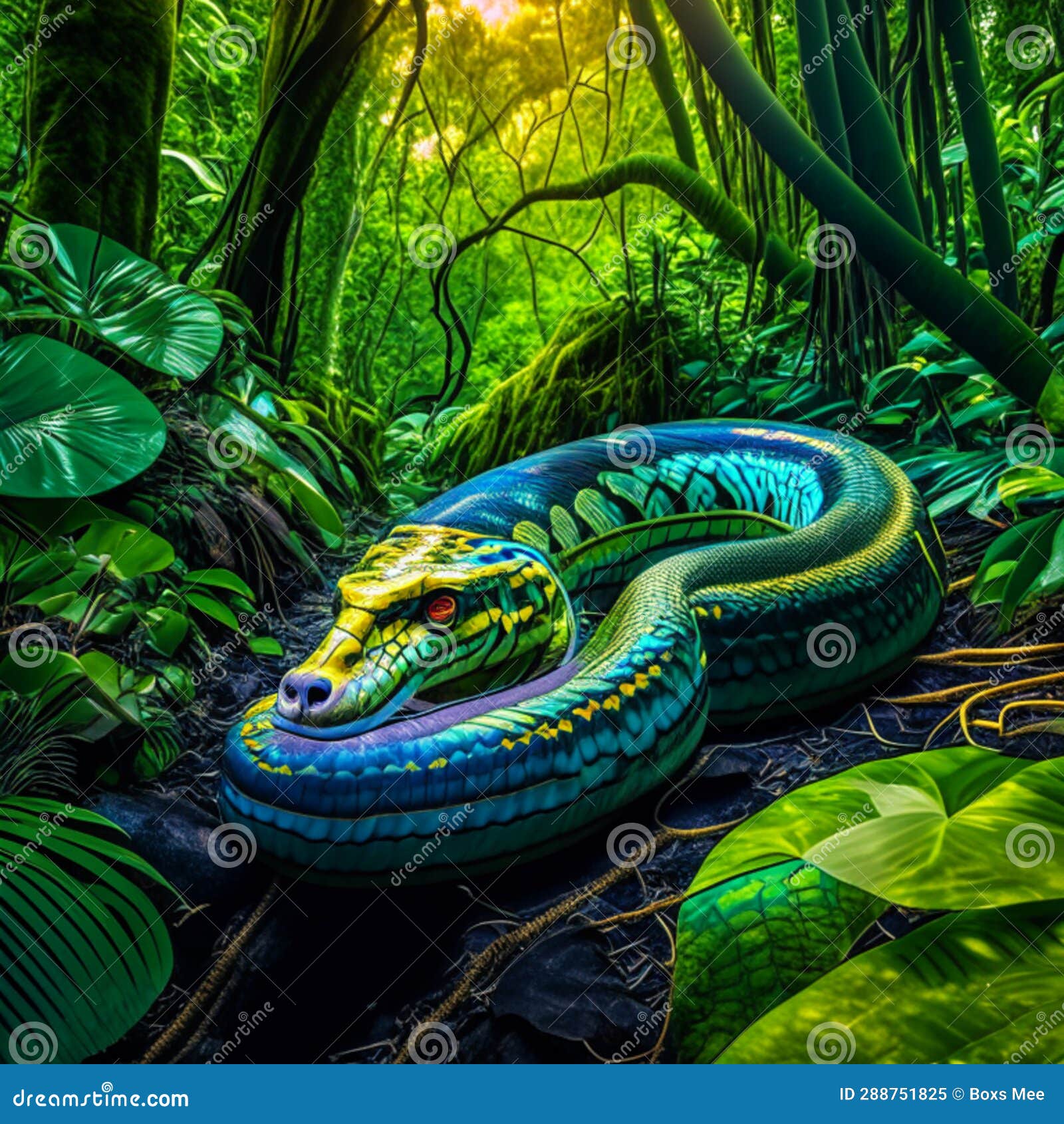 3d Rendering of a Snake in the Jungle. 3d Rendering AI Generated Stock Illustration