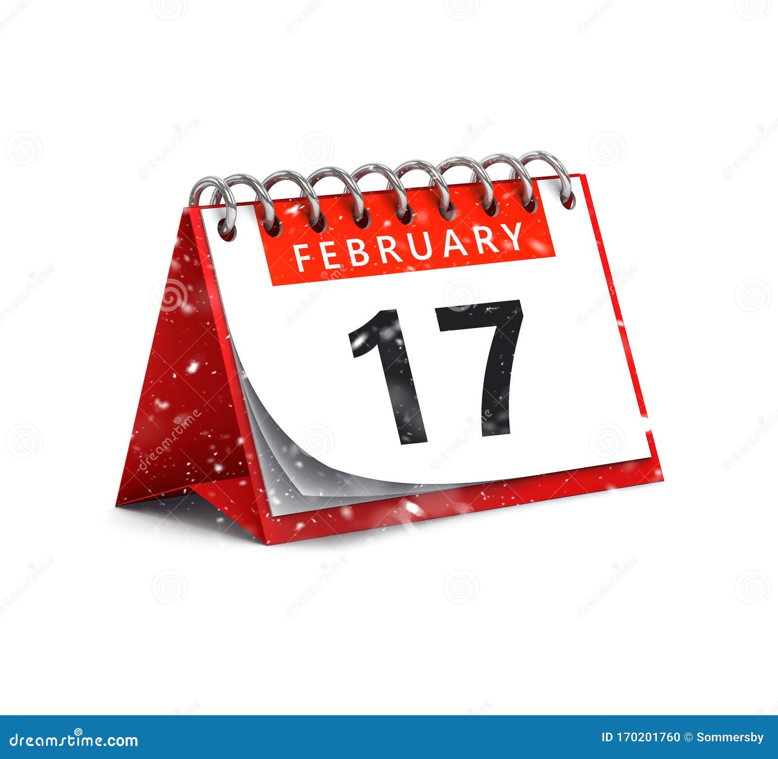 3d Rendering Of Snowy Red Desk Paper February 17 Date Calendar Page