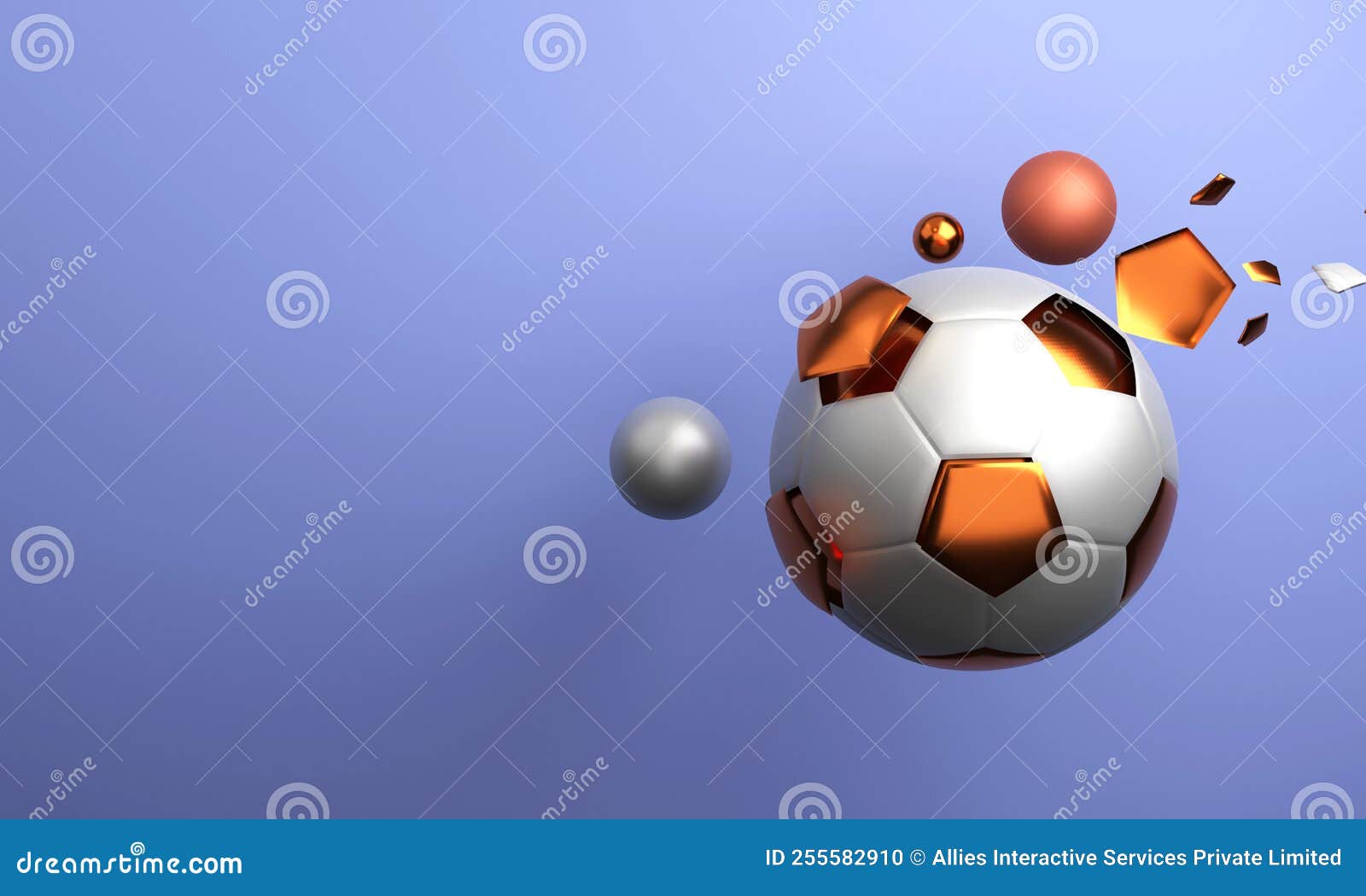 3D Rendering of Soccer Ball with Geometric Elements and Copy Space on