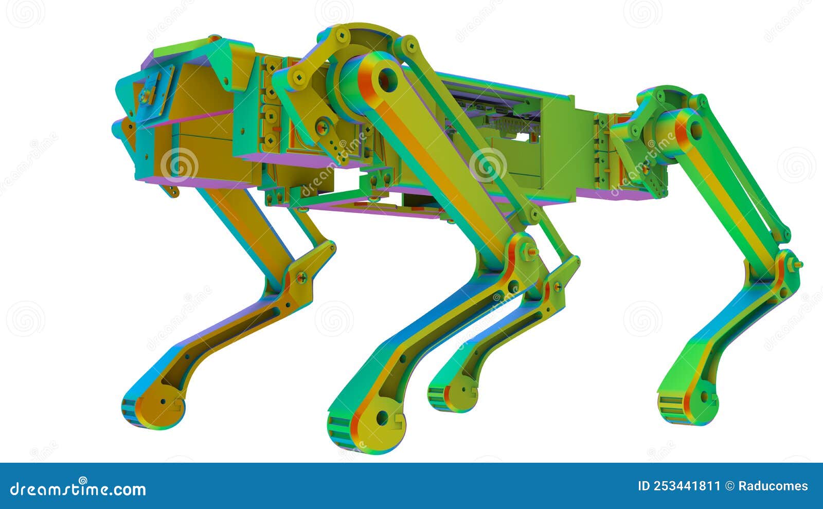 3D Rendering Structural Analysis of a Robotic Dog Stock Illustration