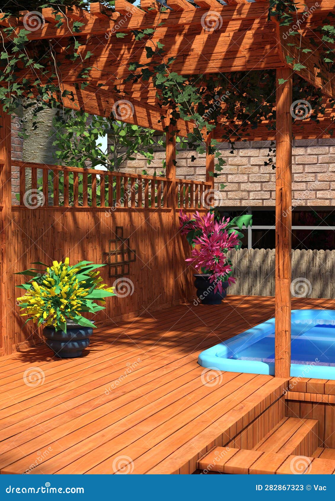 3D Rendering Jacuzzi Outdoor Scene Stock Illustration Illustration of