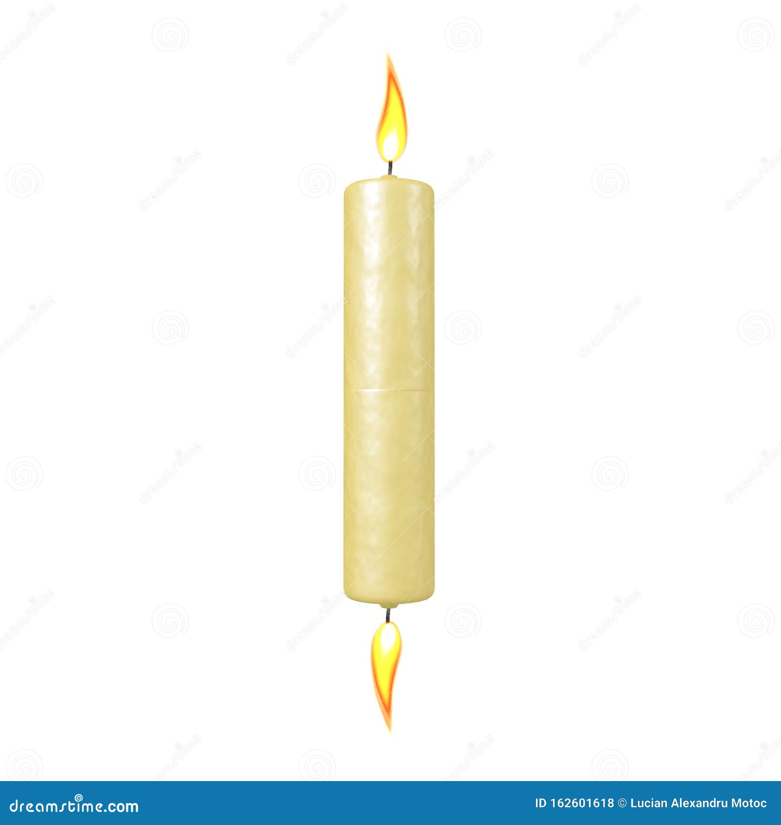 3D Rendering of Tall Candle Being Burned at Both Ends Stock