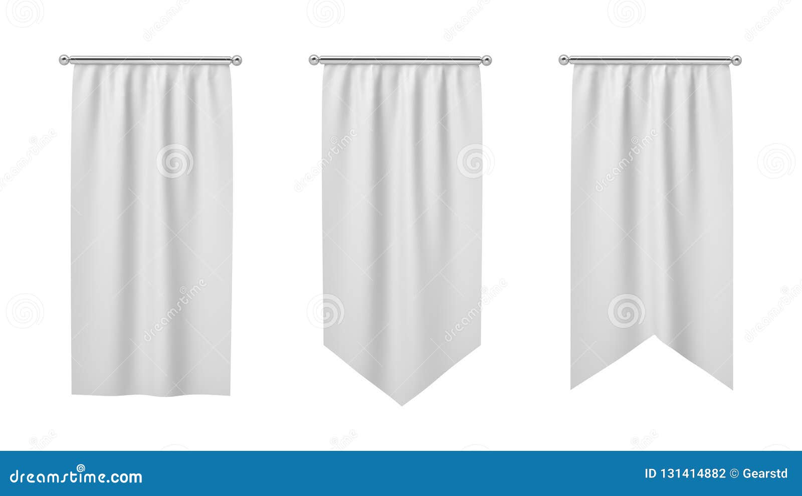 3d Rendering of Three Rectangular White Flags Hanging Vertically on a