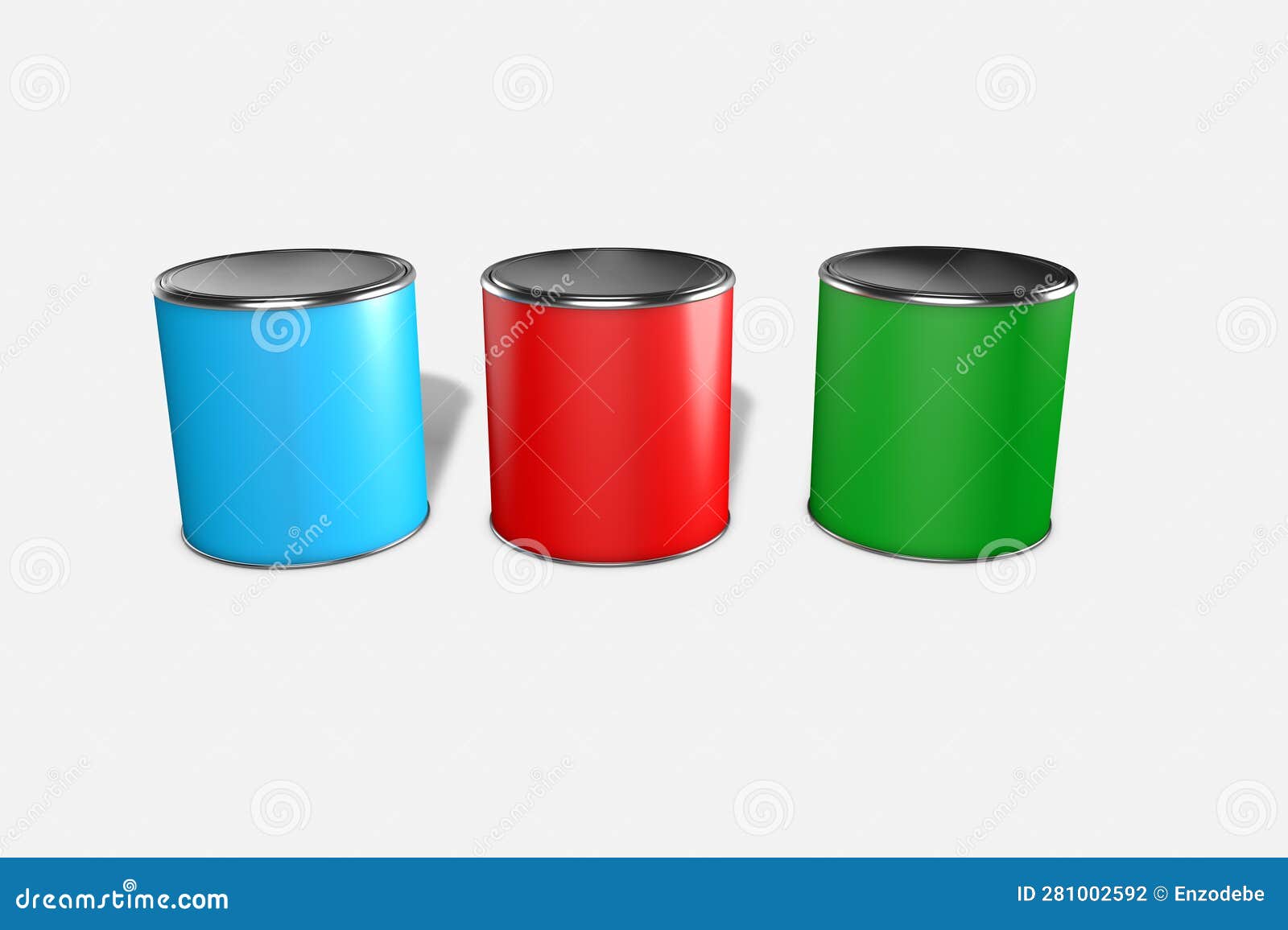 Tins of RGB Green, Red and Blue Colored Paint Stock Illustration
