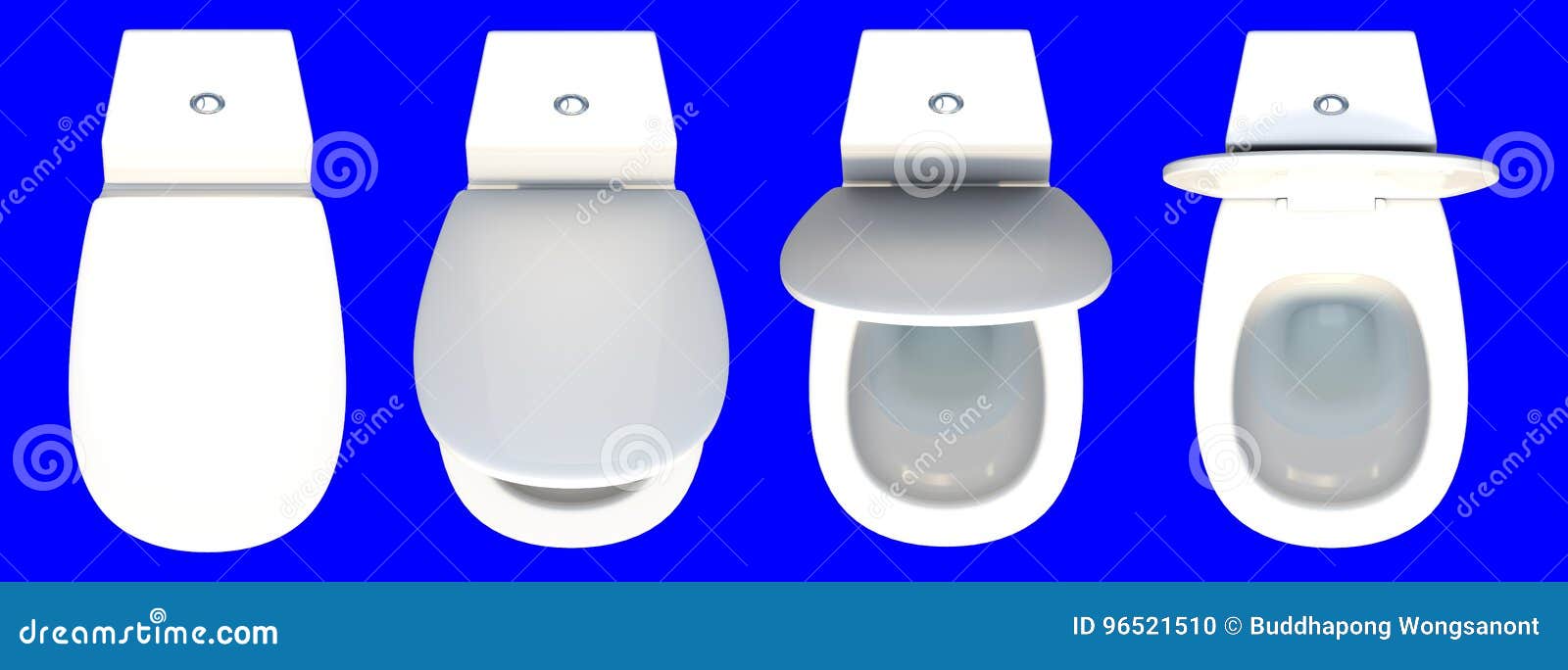 3d Rendering Top View of a Set of Toilet Seat Isolated on a Blue Stock