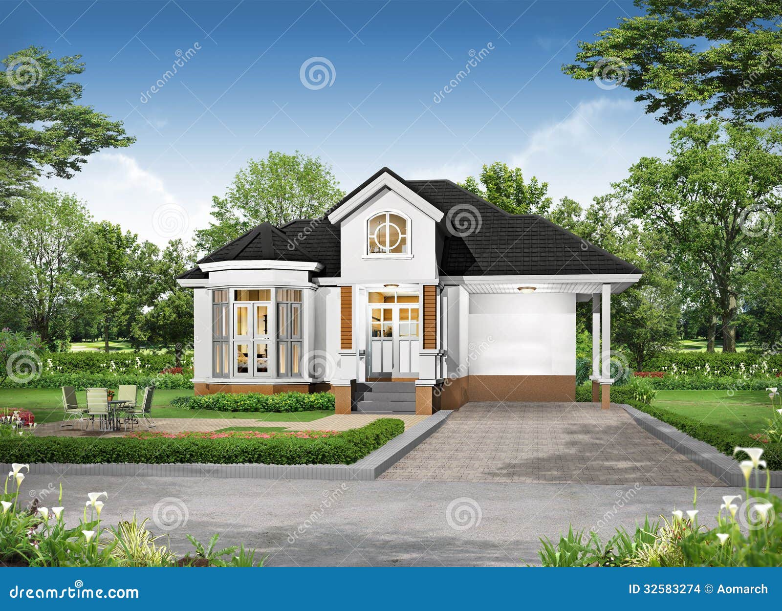3D Rendering of Tropical House Exterior Stock Photo Image of