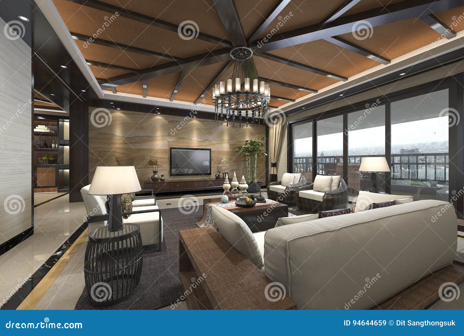 3d Rendering Tropical Style Resort Suite Living Reception