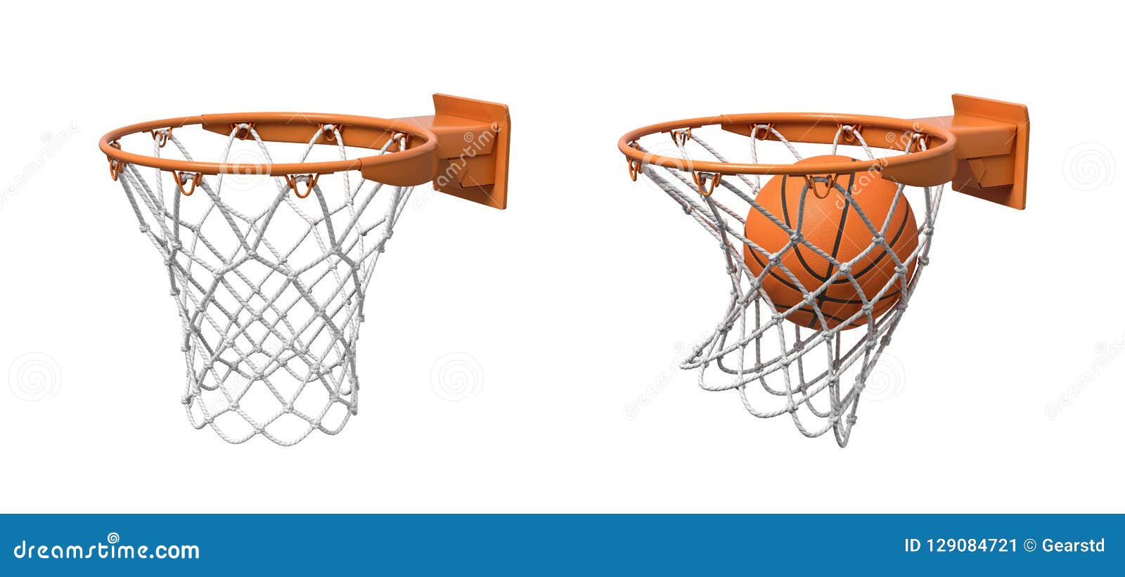 3d Rendering of Two Basketball Nets with Orange Hoops, One Empty and