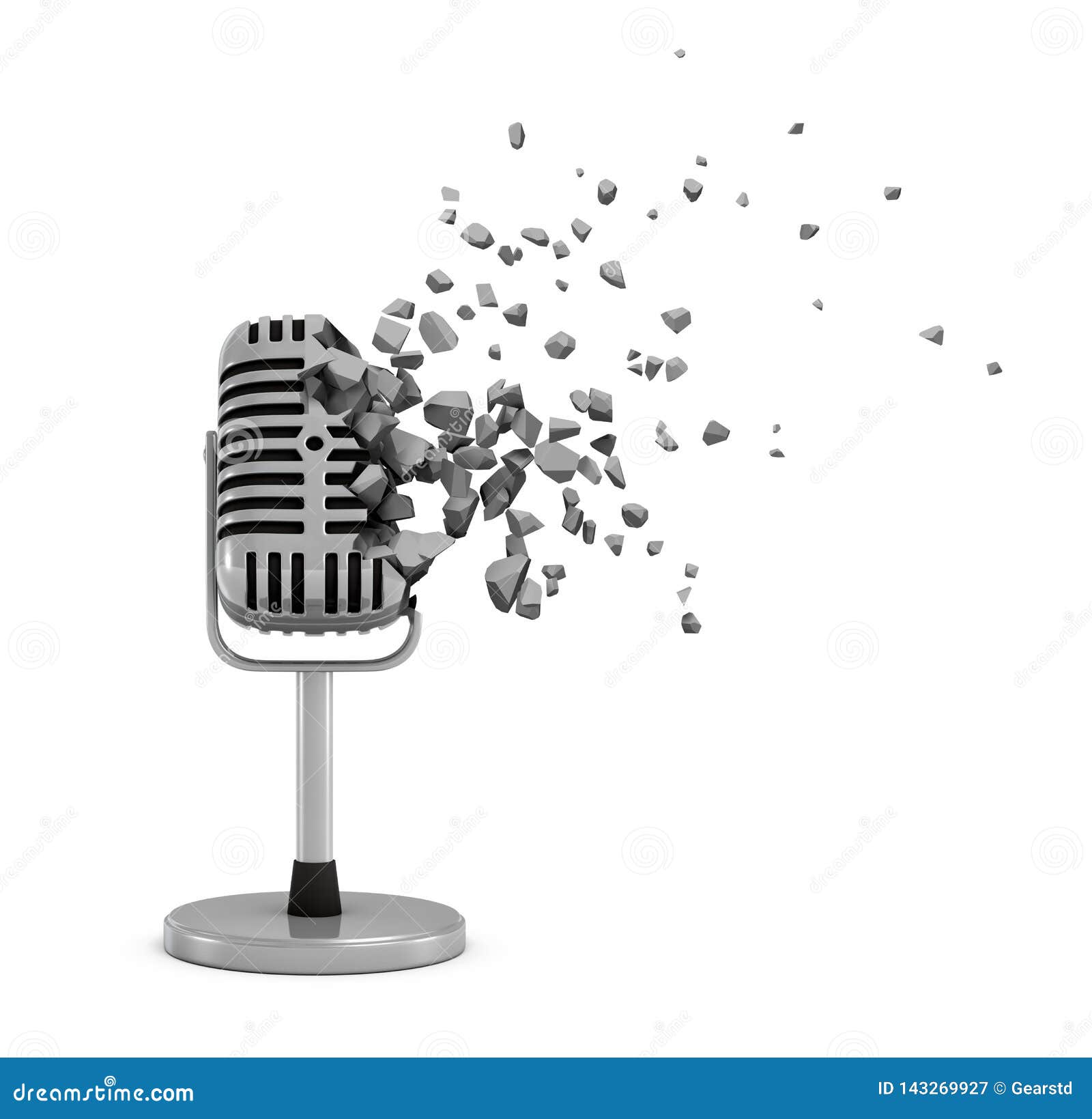 3d Rendering of Vintage Microphone Shattering into Small Pieces Isolated on  White Background Editorial Photography - Illustration of broadcasting,  rendering: 143269927