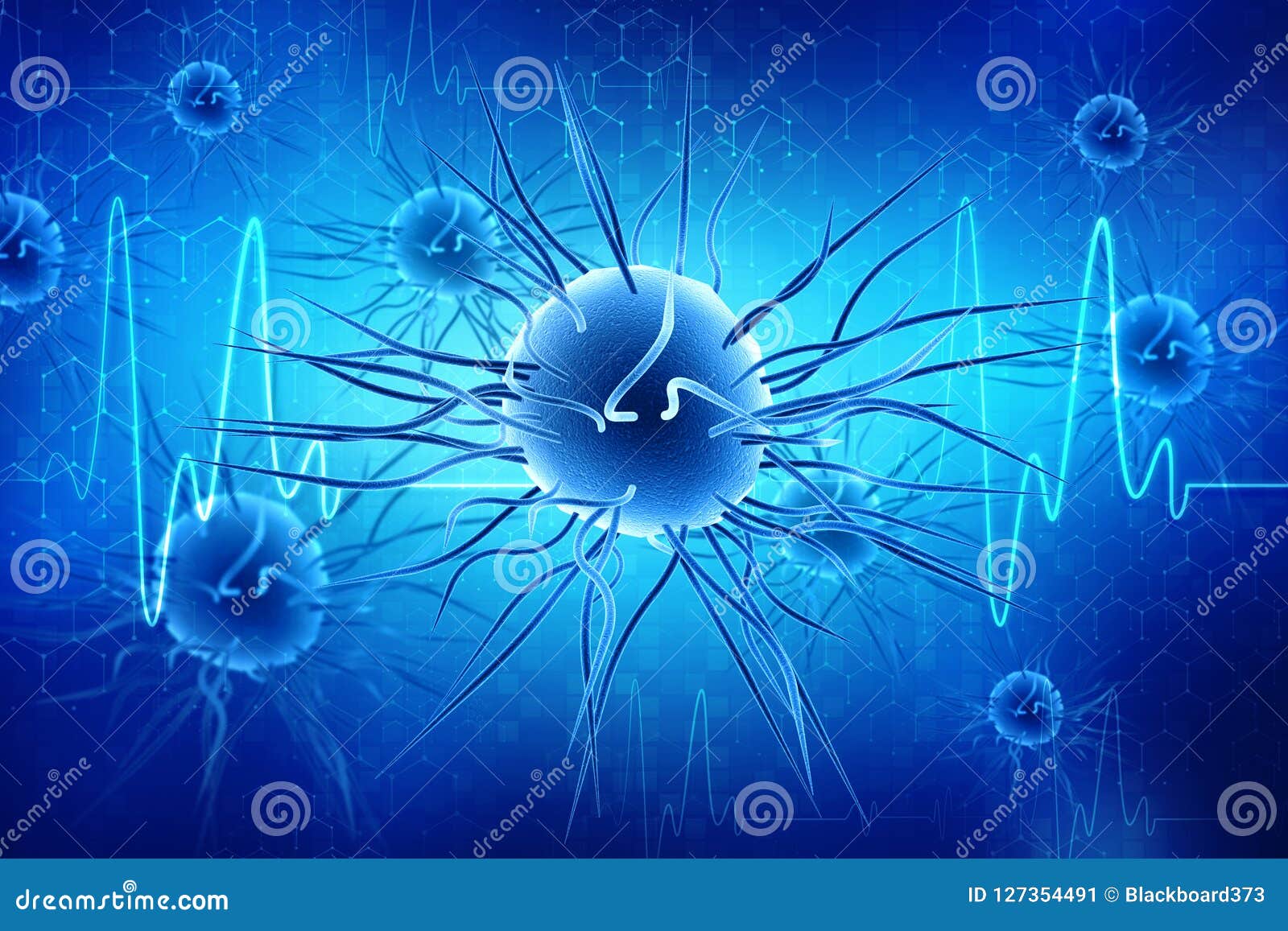 Virus in Medical Technology Background. 3d Render Stock Illustration