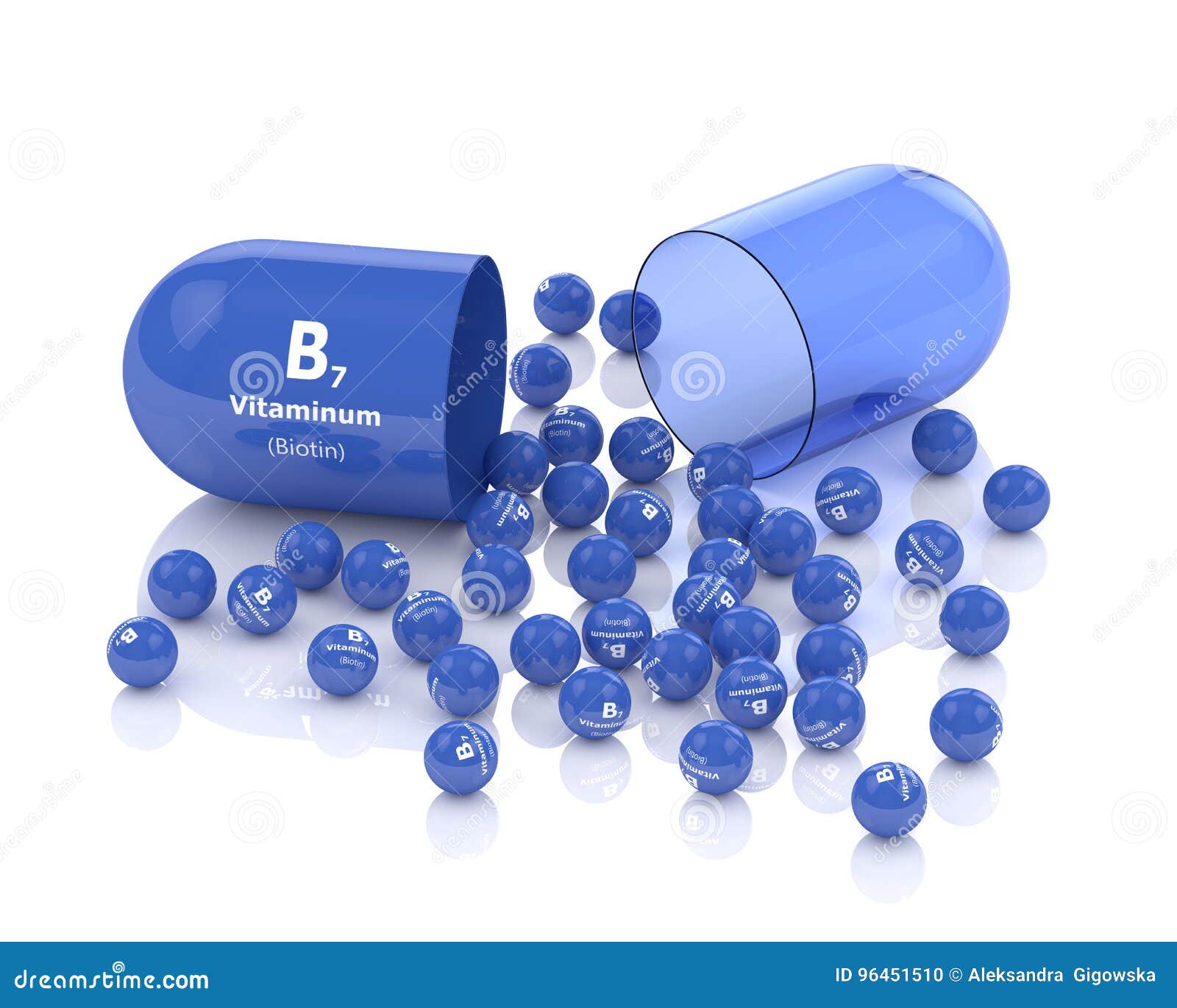 3d Rendering of Vitamin B7 Pill with Granules Stock Illustration