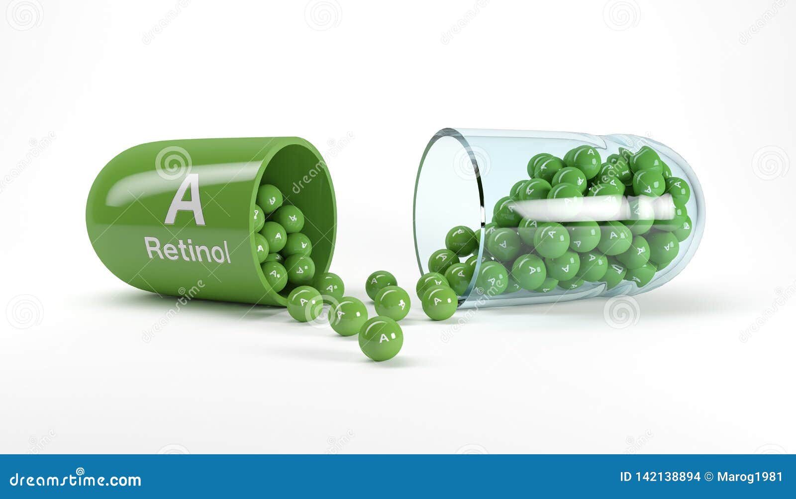 3d rendering of a vitamin capsule with vitamin a - retinol