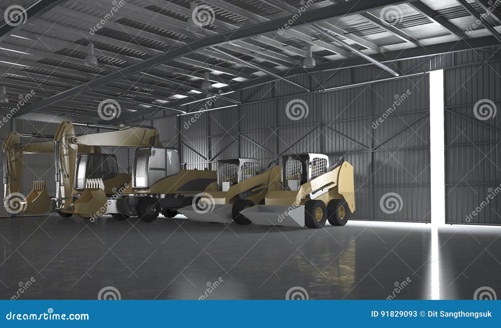 3d Rendering Warehouse with Tractor and Logistic Concept Stock