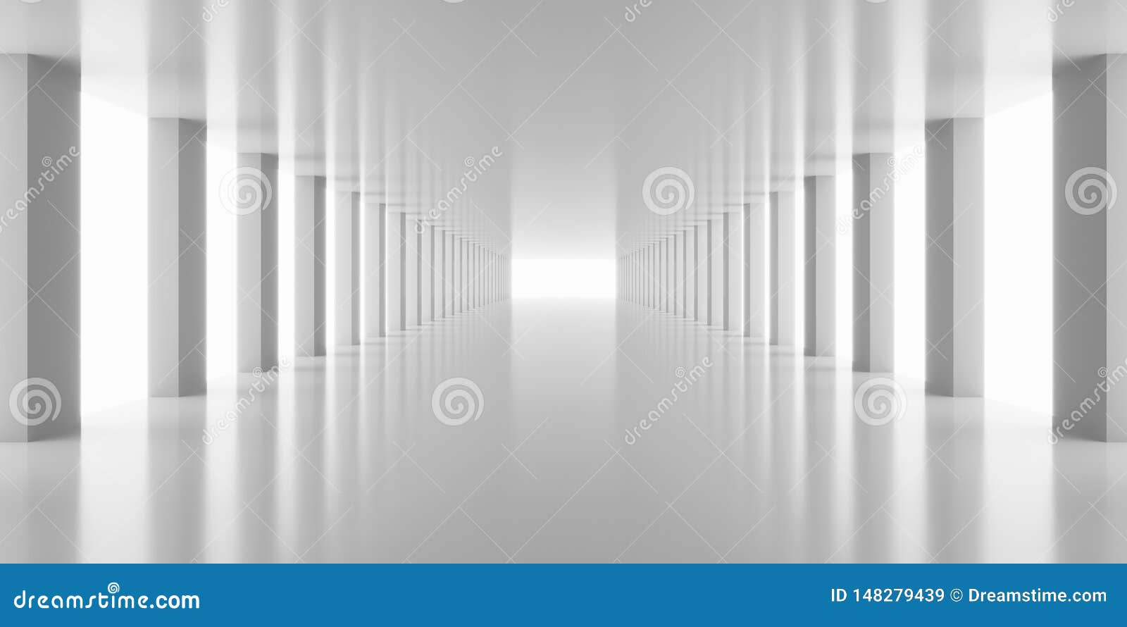 3d Rendering White Corridor Pillars Background Render Stock