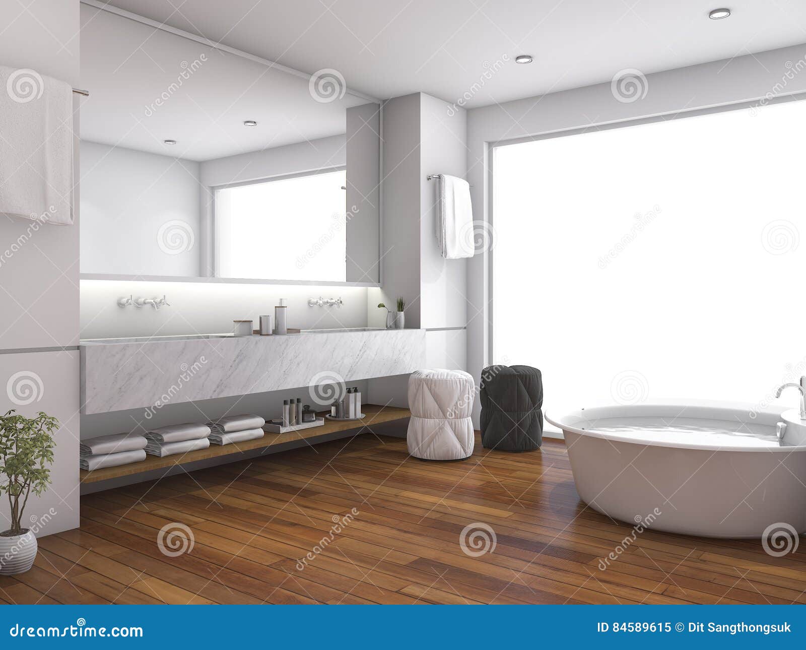 3d Rendering White Luxury Bathroom Stock Illustration - Illustration of ...