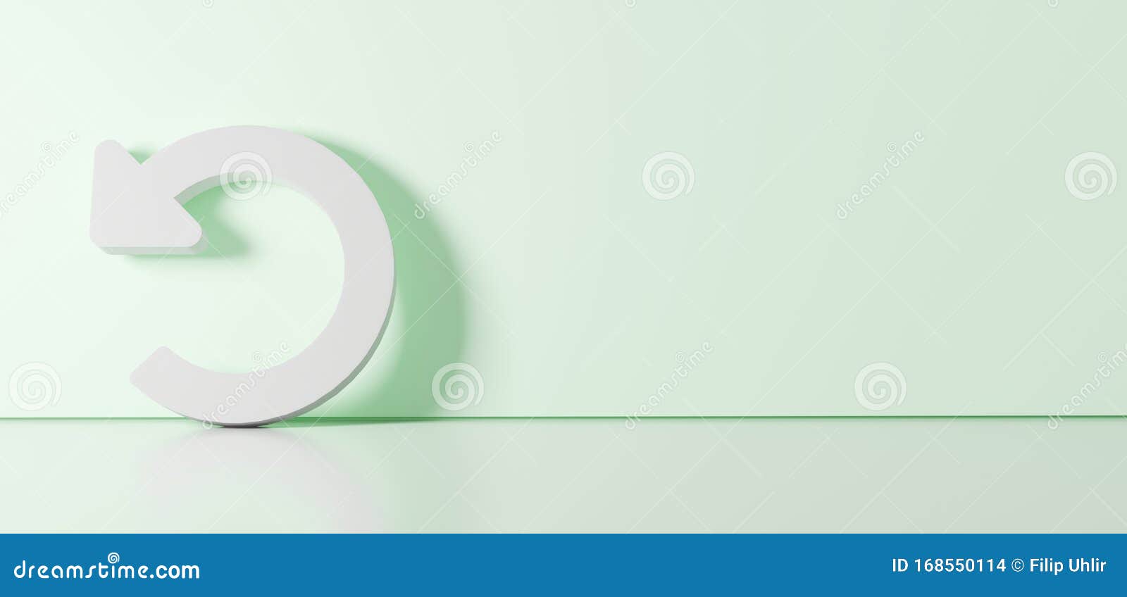 3d rendering of white  of undo alt icon leaning on color wall with floor reflection with empty space on right side