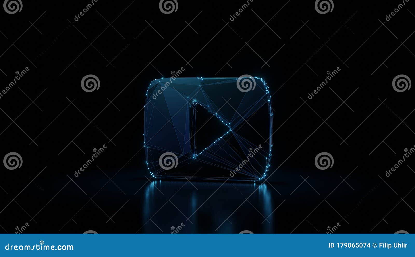 3d Rendering Wireframe Neon Glowing Symbol Of Youtube Logo On Black Background With Reflection Stock Illustration Illustration Of Youtube Virtual